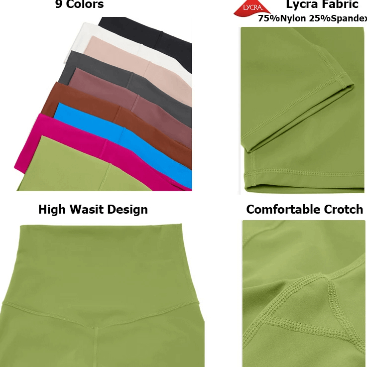 Colorful yoga set featuring breathable Lycra fabric, high waist design, and comfortable crotch for an active lifestyle.